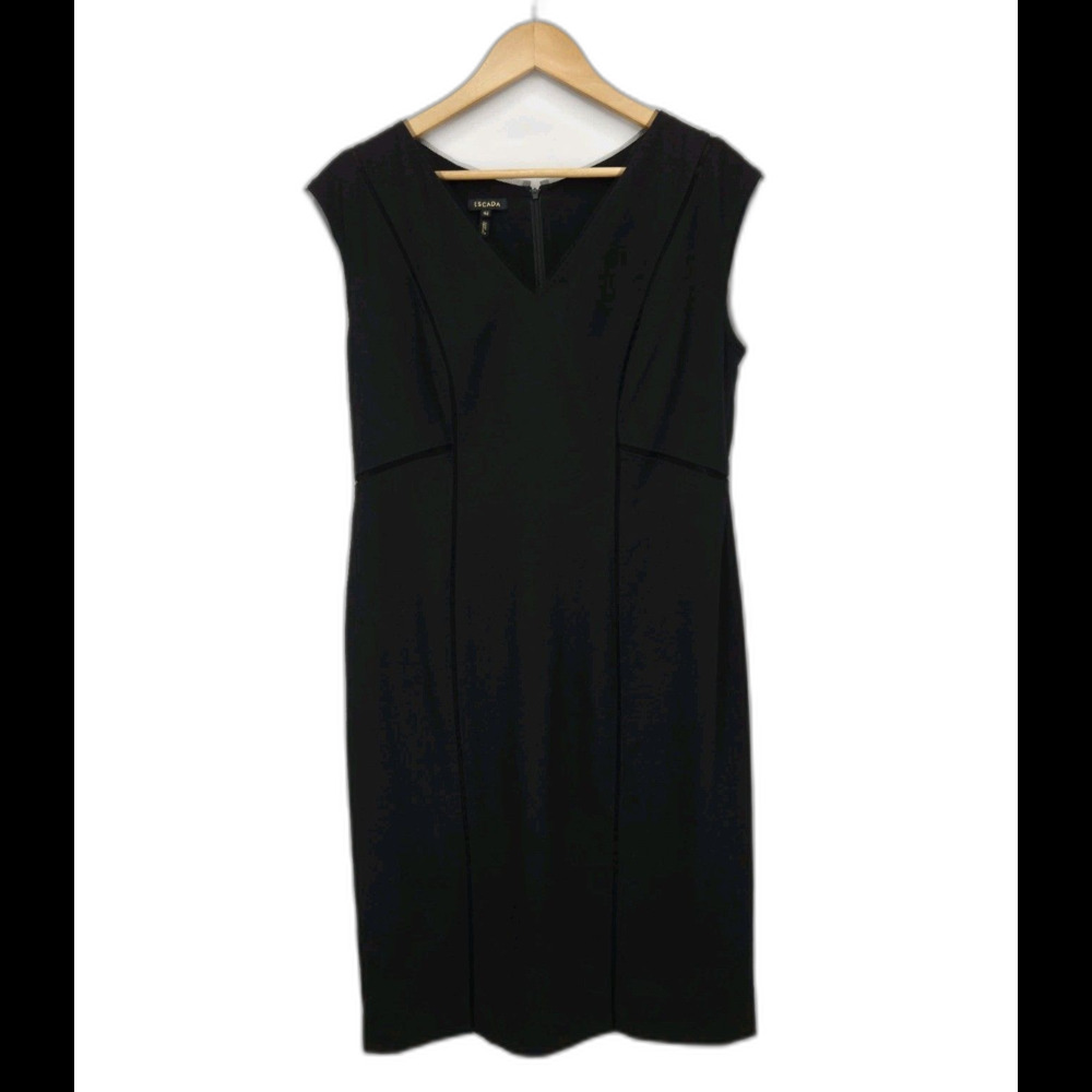 Escada Womens VNeck Sleeveless Sheath Dress Virgin Wool Silk Black Size 42 US 12